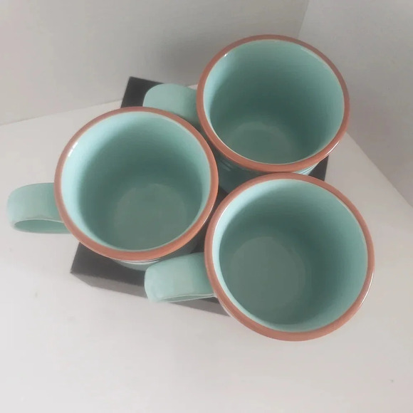 Vintage Noritake Stoneware Boulder Ridge Turquoise set of 3 Coffee Mugs. - Picture 3 of 6